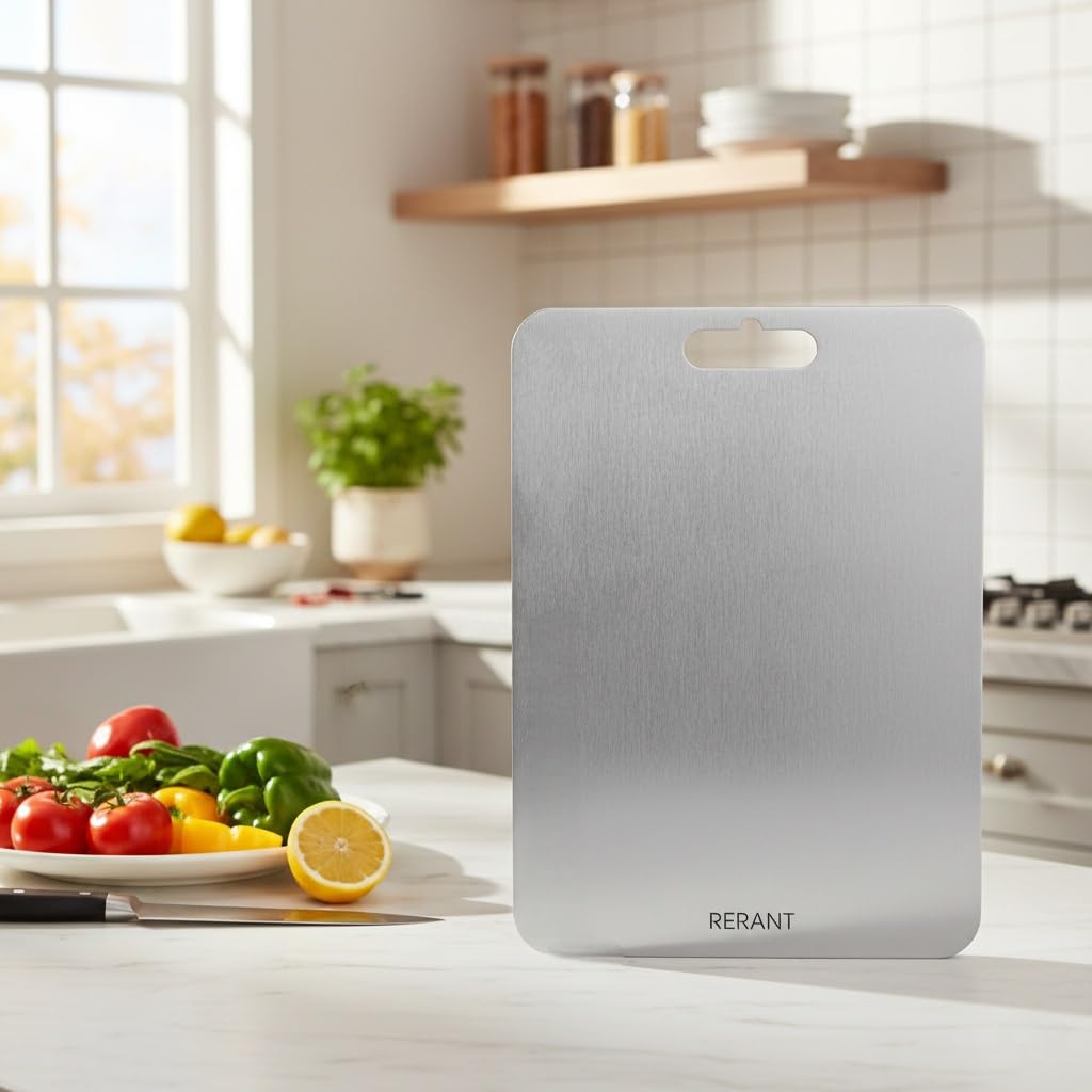 Stainless Steel Chopping Board, Heavy Duty Metal Chopping Board for Fruits & Vegetables, Rustproof, Dishwasher Safe & Hygienic (XL1)