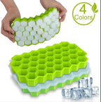 Clazkit Flexible Silicone Honeycomb 37 Cavity Ice Cube Tray with Lid for Freezer Moulds Small Cubes Whiskey Fridge Bar Soft Ice Cube Tray -Color May Vary-Pack of 2