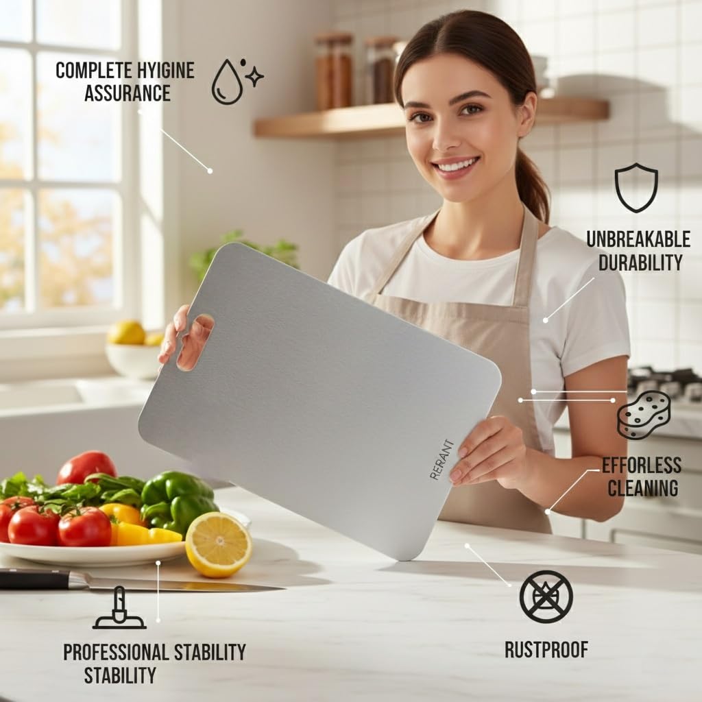Stainless Steel Chopping Board, Heavy Duty Metal Chopping Board for Fruits & Vegetables, Rustproof, Dishwasher Safe & Hygienic (XL1)