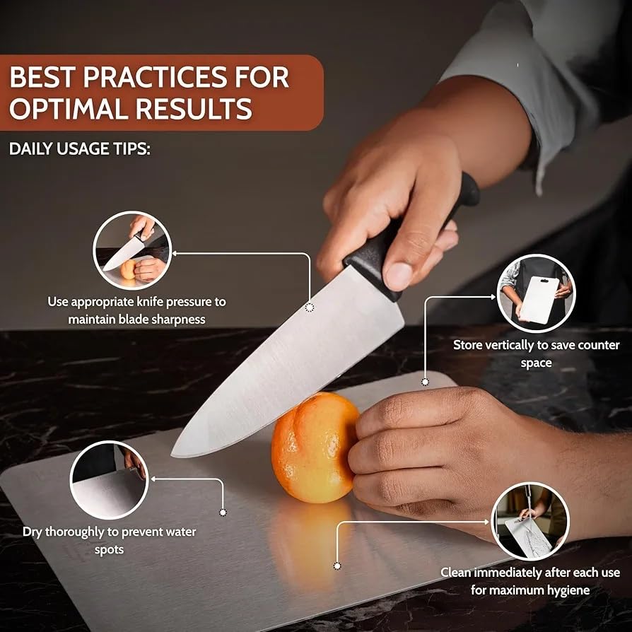 Stainless Steel Chopping Board, Heavy Duty Metal Chopping Board for Fruits & Vegetables, Rustproof, Dishwasher Safe & Hygienic (XL1)