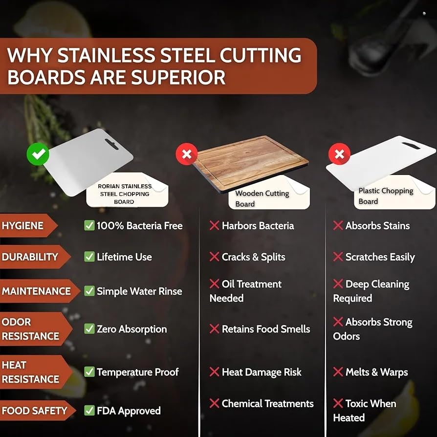 Stainless Steel Chopping Board, Heavy Duty Metal Chopping Board for Fruits & Vegetables, Rustproof, Dishwasher Safe & Hygienic (XL1)