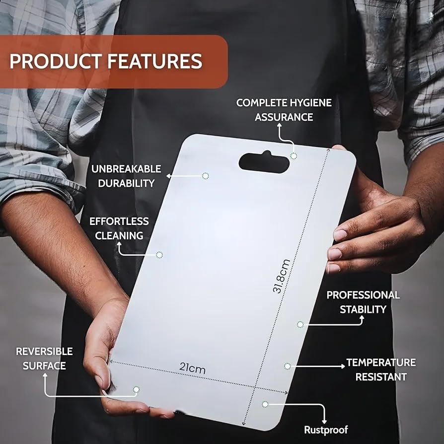 Stainless Steel Chopping Board, Heavy Duty Metal Chopping Board for Fruits & Vegetables, Rustproof, Dishwasher Safe & Hygienic (XL1)