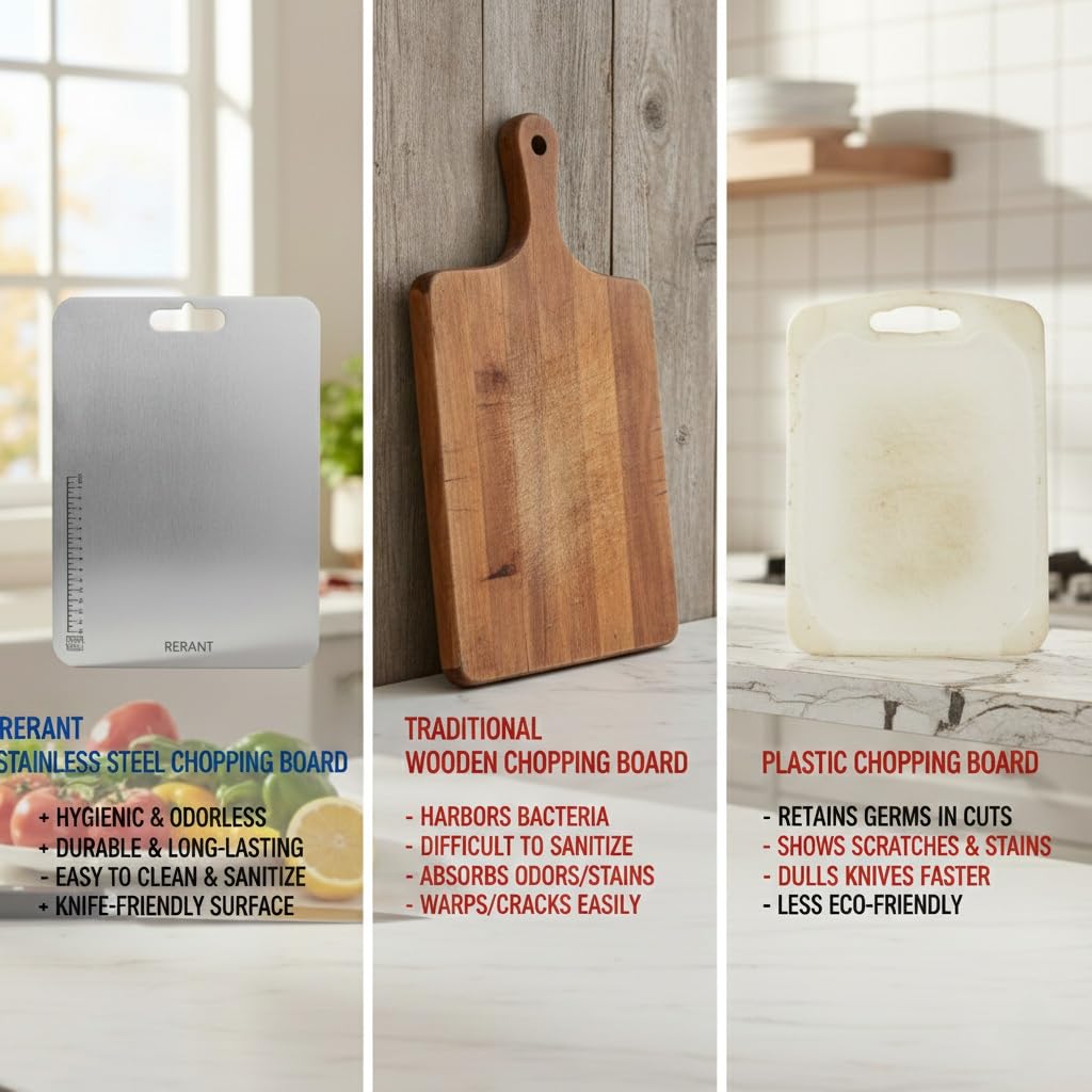 Stainless Steel Chopping Board, Heavy Duty Metal Chopping Board for Fruits & Vegetables, Rustproof, Dishwasher Safe & Hygienic (XL1)