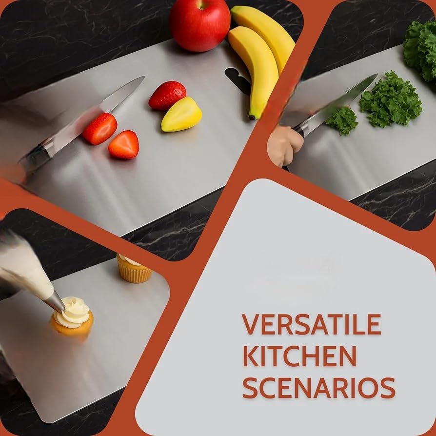 Stainless Steel Chopping Board, Heavy Duty Metal Chopping Board for Fruits & Vegetables, Rustproof, Dishwasher Safe & Hygienic (XL1)