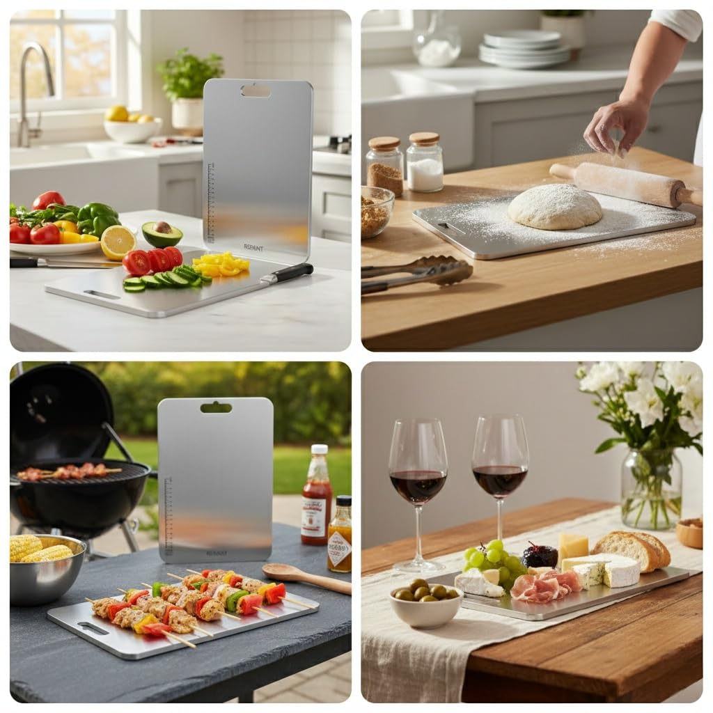 Stainless Steel Chopping Board, Heavy Duty Metal Chopping Board for Fruits & Vegetables, Rustproof, Dishwasher Safe & Hygienic (XL1)